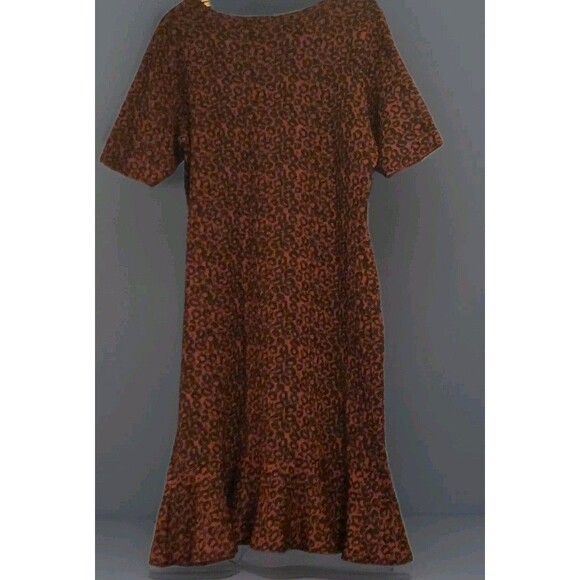 Animal Print Sweater Dress Sz XL Maroon Brown Knee-Length Ruffle-Hem Dress Barn - Picture 2 of 4